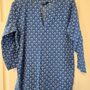 Blue Anchor Print Tunic Top